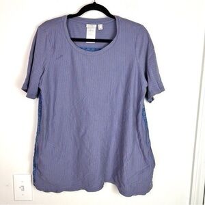 Logo Lori Goldstein Top womens large Tunic Pockets Purple Orange Stripe Shirt